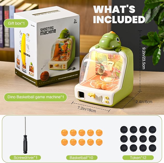 Tabletop Basketball Game for Kids,Basketball Shooting Game,Dinosaur Desktop Games Interactive Coin-Op Arcade Electronic Toys for Toddler Light&Sound Indoor Sports Toy Birthday Gifts for Boys Girls 3+