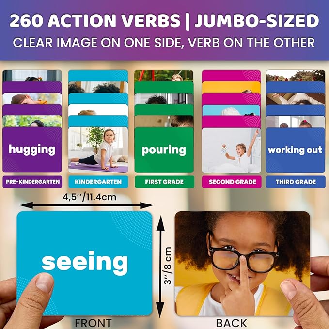 QUOKKA 260 Action Verbs Flash Cards for Speech Therapy Materials ESL Teaching – Educational Vocabulary Builder with Realistic Images for Kids Adults – Picture Cards for Speech and Cognitive Learning