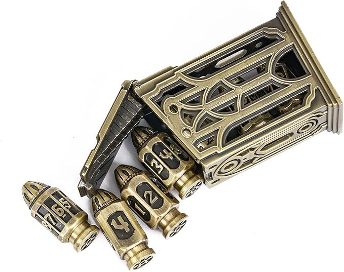 UDIXI Metal DND Bullet Dice Set, 7-Die Polyhedral Metal Dice Set with Unique Container for D&D, Role Playing Game or Other Tabletop Games（Ancient Bronze）