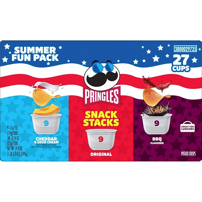 Pringles Potato Crisps Chips, Lunch Snacks, On-the-Go Snacks, Snack Stacks, Variety Pack, 19.36oz Box (27 Cups)