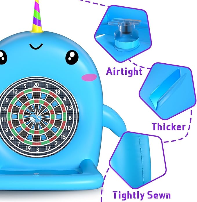 Swimming Pool Toys, 2-in-1 Inflatable Floating Dart Board Water Game, Darts Hoop Rings Outdoor Pool Games, Beach Yard Indoor Playset, Summer Family Party Birthday Gift for Kids Teen and Adults