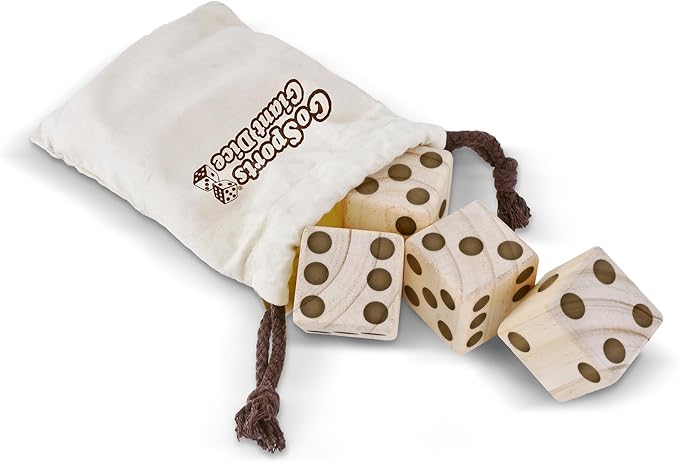 GoSports Giant Wooden Playing Dice Set with Rollzee and Farkle Scoreboard - Includes 6 Dice, Dry-Erase Scoreboard and Canvas Tote Bag - Choose 2.5 Inch or 3.5 Inch Dice)