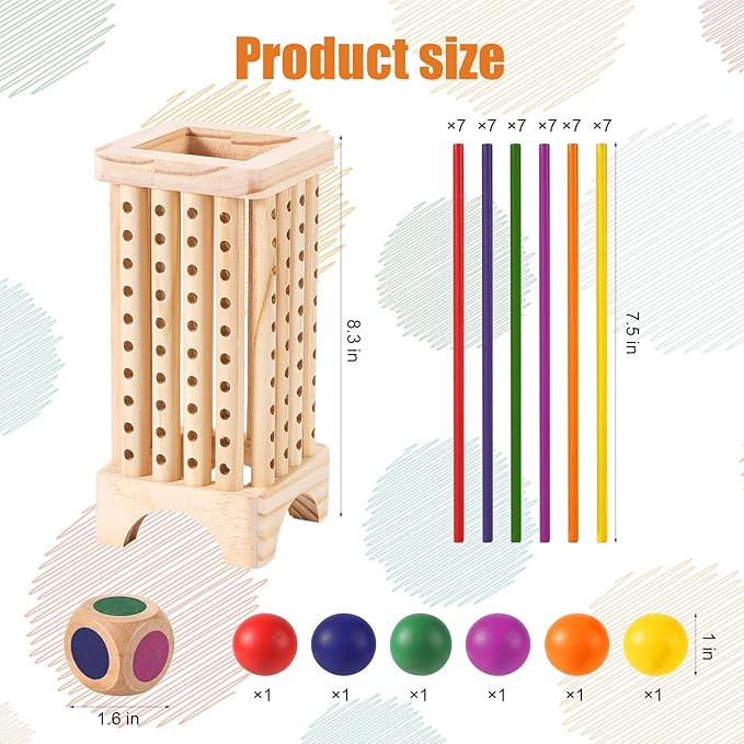 Wooden Board Game Set, Colorful Wood Sticks Game Wooden Sticks Stacking Game Montessori Game Math Educational Toys Preschool Toy Gift for Kids Boys Girls