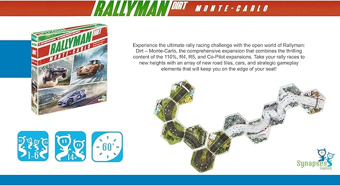 | Rallyman: Dirt Monte Carlo | Expansion | Dice Rolling Board Game | Push Your Luck Game |Ages 14+ | 1 to 6 Players | 60+ Minutes