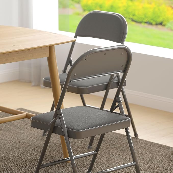 Nazhura 4 Pack Folding Chairs with Padded Vinyl Cushion Chairs with Comfortable Cushion and Durable Steel Frame for Home and Office, for Indoor and Outdoor Events (Grey Vinyl Padding 4 Pack)