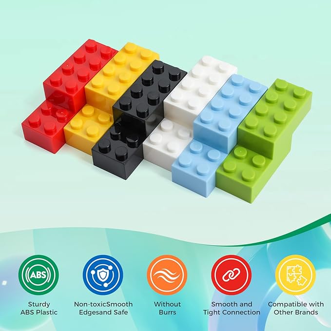 500 Piece Classic Building Bricks and 1 Gray Baseplate, 2x4 Bricks Bulk Creative Building Toys, Blocks Bulk for Kids Ages 6+, 6 Colors