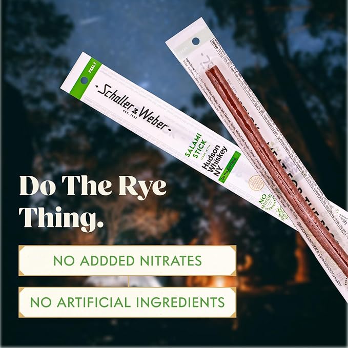 Schaller & Weber Hudson Whiskey Salami Sticks, 0.85 Oz (Pack of 20) | Smoked Salami with NY Whiskey | German Style Smoked Sausage Sticks | Gluten Free Protein Snack