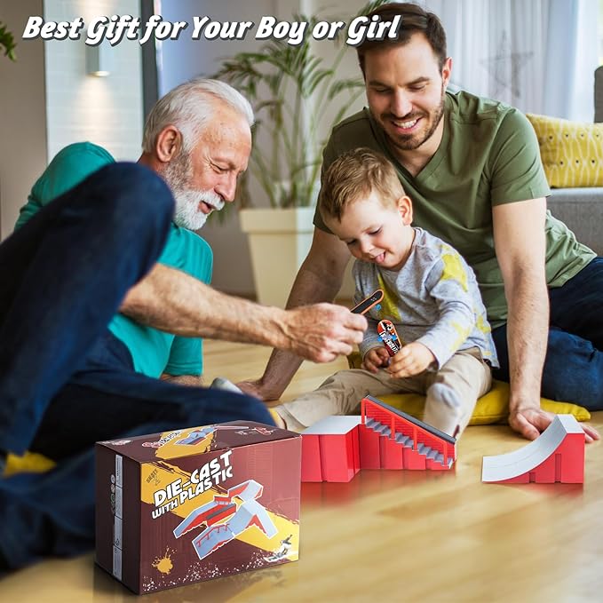 Finger Skateboards Ramp Set, Fingerboard Skatepark Deck with Ramps, Fingerboard Half Pipe Ramp for Kids Adults Fingerboard Training Props Interactive Freestyle Skate Game B