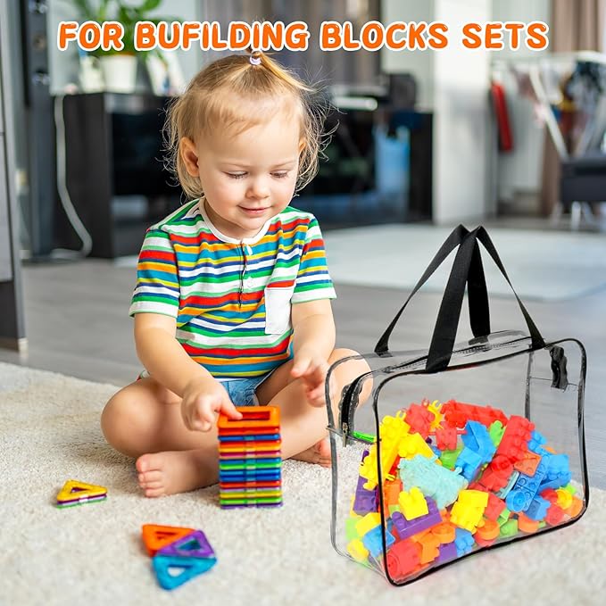 8 Packs Large Toy Storage Bags with Zipper and Labels, Clear PVC Waterproof Toy Organizers Bags for Board Games, Puzzles Pieces, Building Blocks, Handmade Accessories, Kid Books