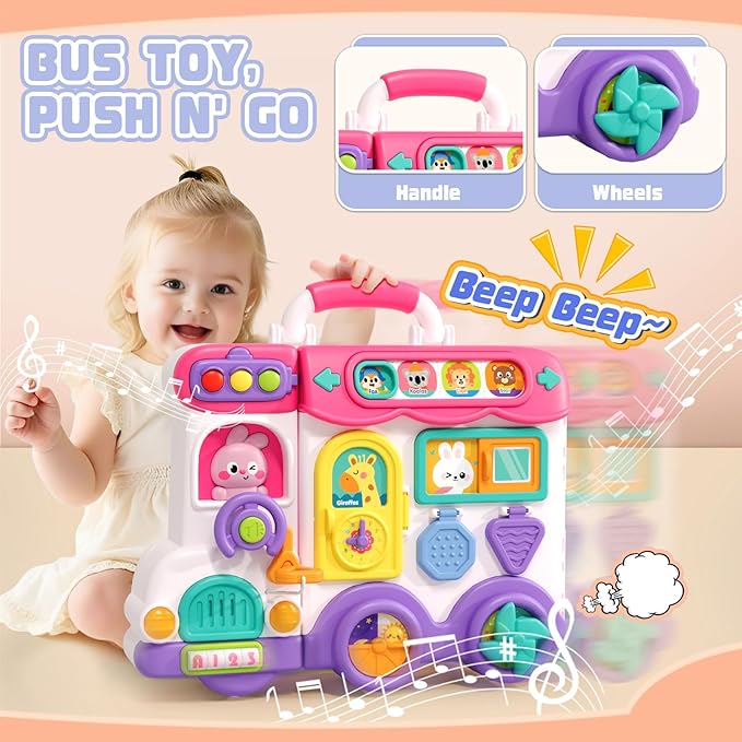 Musical Busy Board Montessori Toys for Toddler 1-3, Early Educational Montessori Toy for 1 2 3 year old Girls, Developmental Toy for 12-18 Month Age, Birthday Gifts Toys for 1+ Year Old Girls