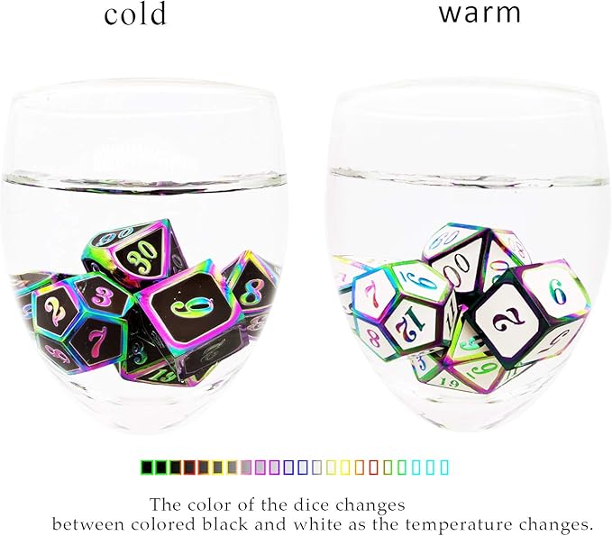 HAOMEJA Color Changing Temperature Metal DND dice kit, D&D dice Set Role Playing Dice Dungeons and Dragons Black Transition White