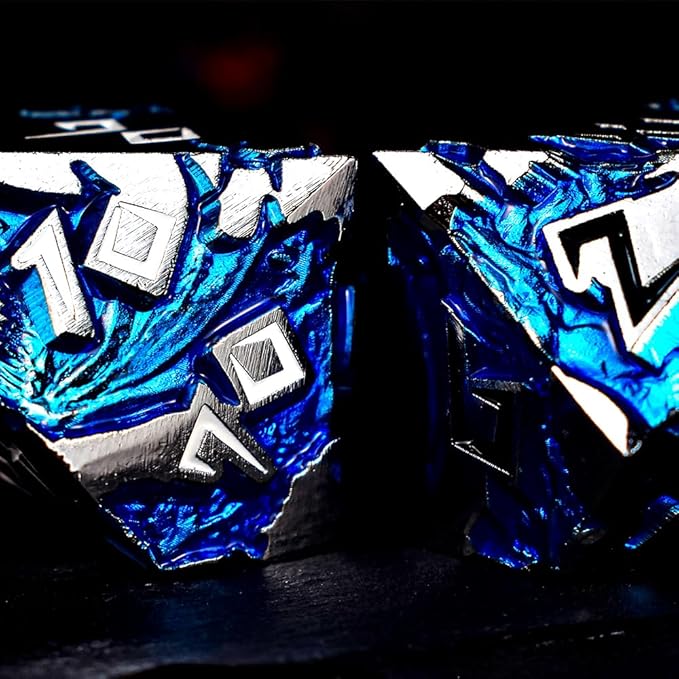 Rule Dice - Metal DND Dice Set, Large Dungeons and Dragons Dice, 7-Die Weighted Role Playing Gaming Dice DND, MTG RPG Polyhedral Metal D&D Dice, D20 D12 D10 D% D8 D6 D4 (Silver White)