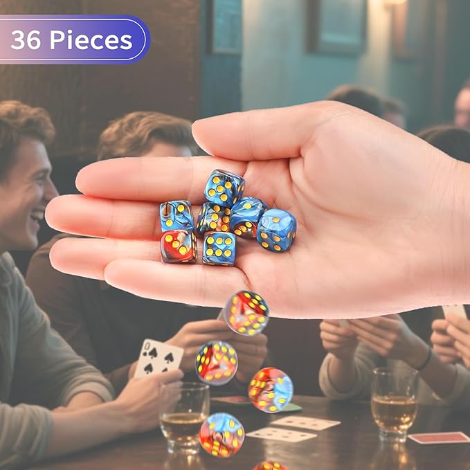 36 Pieces 12mm 6 Sided Mini Dice Set,Two Colours D6 Game Dice Set,6 Sided Standard Game Dice for Board Games Dice Games Classroom Teaching Dices Game,with Portable Gaming Box(Orange & Blue)