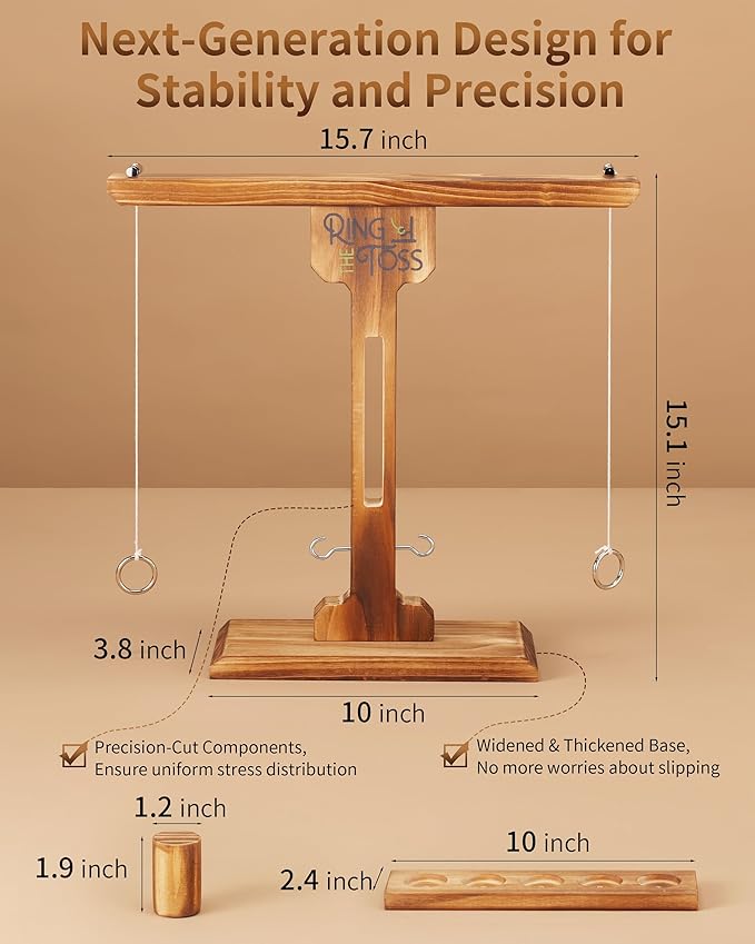 Ring Toss Game for Adults, 3-Second Instant Assembly Hook and Ring Game with Sturdy Structure, XL Size(15.8’’ X 15’’) Indoor Outdoor Holiday Party Games, Fun Family Games for Backyard, Camping, Beach