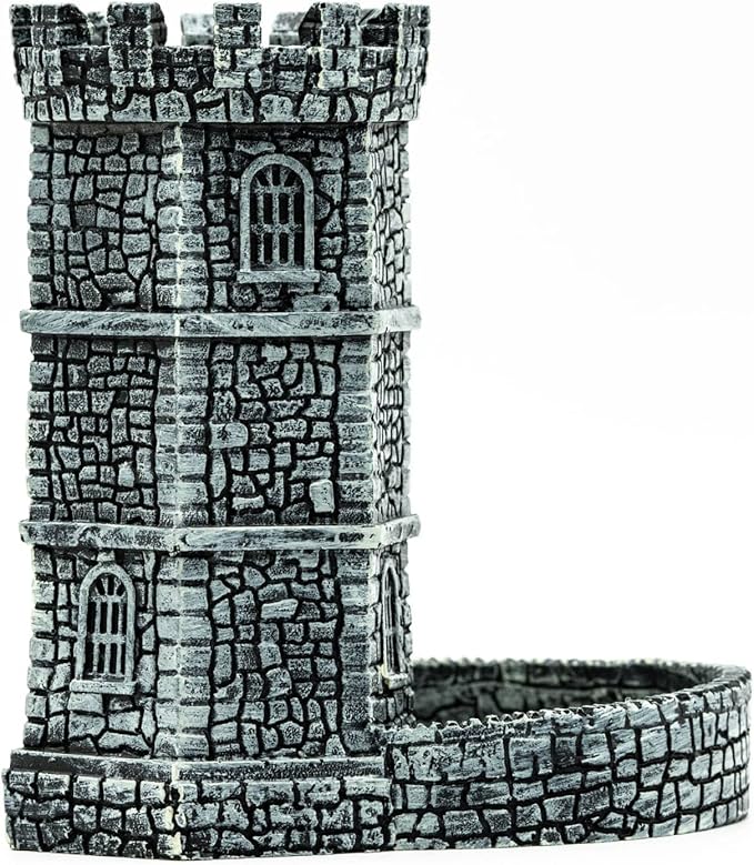 Castle Dice Tower with Tray, Wall Carving Dice Rolling Tray for Dungeons and Dragons | Easy Roller Perfect for Board Game, D&D and RPG, (Grey)