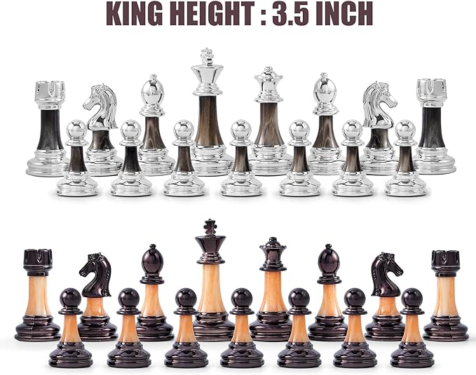 VAMSLOVE Chess Set Large 16''/42cm Folding Wooden Board with Deluxe Weighted Acrylic Chess Pieces - 3.5" King with Storage Slots for Adults House Warming Retirement Gift