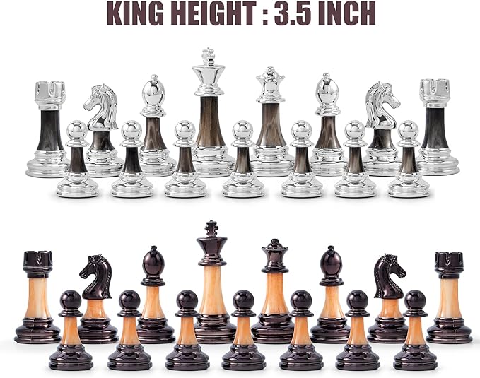 VAMSLOVE Chess Set Large 16''/42cm Folding Wooden Board with Deluxe Weighted Acrylic Chess Pieces - 3.5" King with Storage Slots for Adults House Warming Retirement Gift