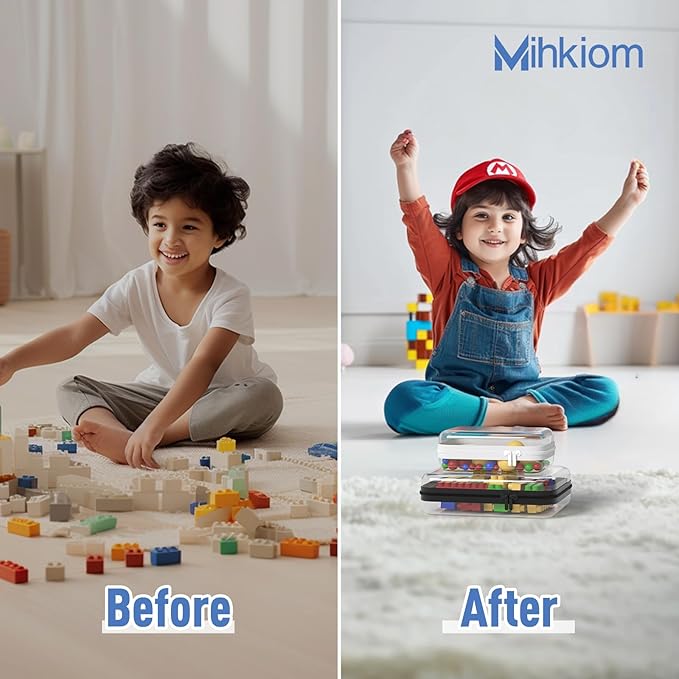 2 Pack Clear Hard Shell Zipper Case, BIiss Plastic Bins for Organizing, Clear Zipper Pouches Makeup Case & Lidded Storage Bins for Cosmetics, Puzzles, 7 x 4.3 x 2.4 Inch (White)