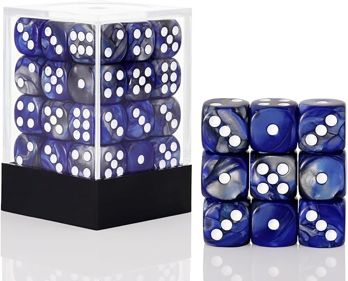 36 Pieces 12mm 6 Sided Mini Dice Set,Two Colours D6 Game Dice Set,6 Sided Standard Game Dice for Board Games Dice Games Classroom Teaching Dices Game, with Portable Gaming Box(Dark Blue&Black)