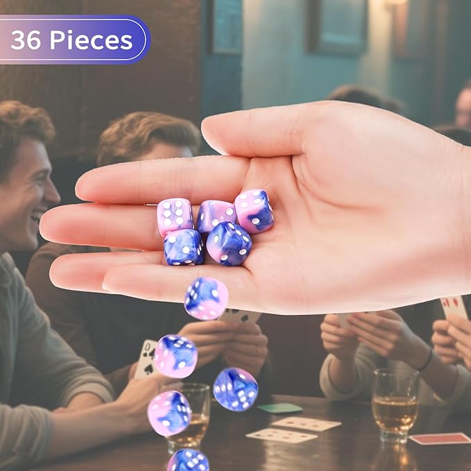 36 Pieces 12mm 6 Sided Mini Dice Set,Two Colours D6 Game Dice Set,6 Sided Standard Game Dice for Board Games Dice Games Classroom Teaching Dices Game,with Portable Gaming Box(Pink & Blue)