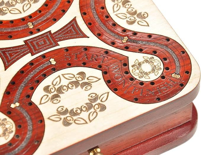 PALM ROYAL HANDICRAFTS 2 Track Wooden Cribbage Board - Two Player Cribbage (60 House) - Alphabet X Track Cribbage Board-2 Decks of Cards and pegs Available (5.5 x 5.5 Inches Small).