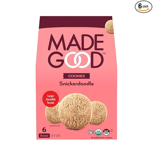 MadeGood Snickerdoodle Crunchy Cookies (6 Boxes, 7oz Each) Organic and Gluten Free Snacks