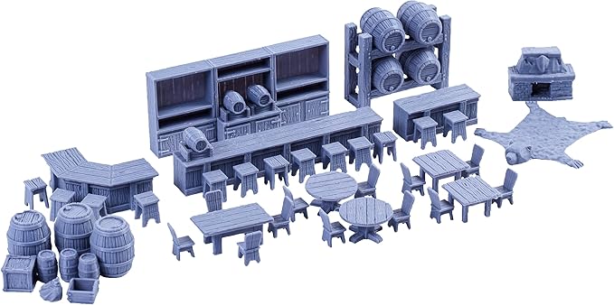 Tavern Bar Furniture Set DND Terrain 28mm for Dungeons and Dragons, Pathfinder, Warhammer 40k, RPG, Miniatures, Age of Sigmar, Tabletop, D and D Gifts