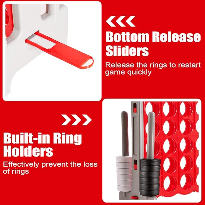 Costzon Giant 4-in-A-Row, Jumbo 4-to-Score Giant Game Set for Kids & Adults, Indoor Outdoor Yard Connect Game, 3.5FT Tall with 42 Jumbo Rings & Quick-Release Slider, Perfect for Family & Party Games