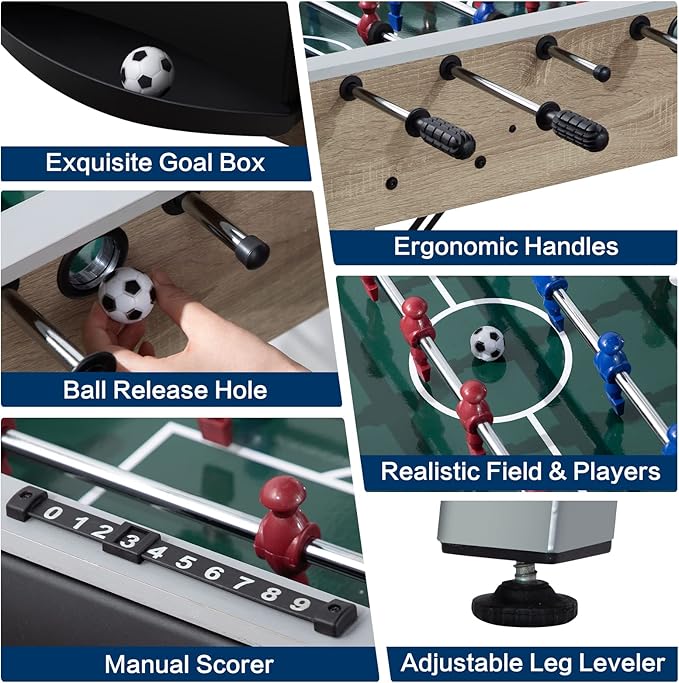 48in Foosball Table, Competition Sized Soccer Table w/ 2 Balls, 2 Cup Holders 2x4ft for Kids, Adults, Suit for 4 Players, Football Table for Home, Game Room, Arcade