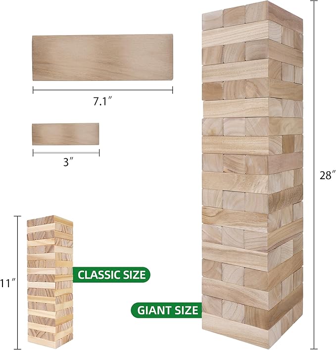GOTHINK Giant Tumble Tower Game, Large Tumbling Tower Stacking Up to 5.5 FT 54pcs Wooden Jumbo Blocks for Outside Yard Games with Carry Case Timber Stacking Game Night Toy Gift for Kids Adults Family