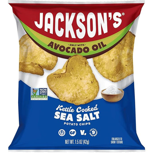 Jackson’s Potato Classic Kettle Chips with Sea Salt (1.5oz, Pack of 28) - Made with Premium Avocado Oil - Allergen-friendly, Gluten Free, Peanut Free, Vegan, Kosher - Shark Tank Product