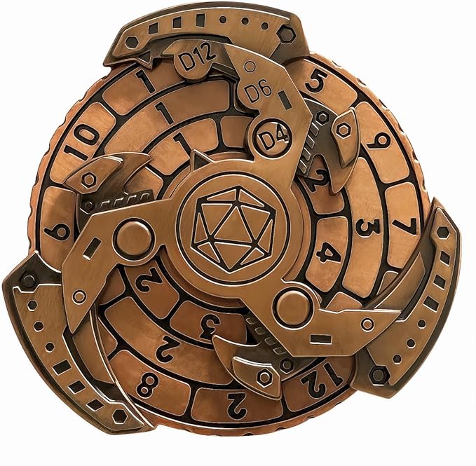 D&D Themed Fidget Spinner, dice Spinner, D4,D6, D8, D10, D12,D20,D% 7-in-1 Metal dice, Perfect for D&D Dungeons and Dragons, RPG and Pathfinder Role Playing Games (Black Gold)