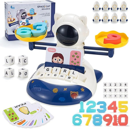 3 in 1 Math Game Toys for Kids 3-7, Preschool Alphabet Learning Toys with Spelling, Counting & Reading, Flash Cards Gifts for Boys & Girls