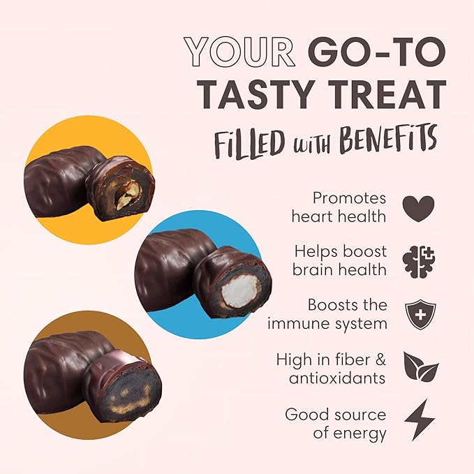 DORREL - Trio Bundle Pack: Belgian Dark Chocolate Covered Dates (Medjool) + Chocolate Dates with Salted Almonds & Coconut Stuffing, High Energy Choco Snack, Kosher & Non-GMO Pack of 3, 7.05 oz Ea
