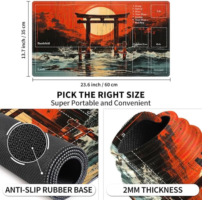 Playmat with Zones for MTG Card Game Playing, Game Mats Tabletop Magic Play Mats 24"x14" Commander Deck Gaming Desk Duel Mat Card Gameplay Mats for Beginner, Japanese Shrine Gate Torii Art