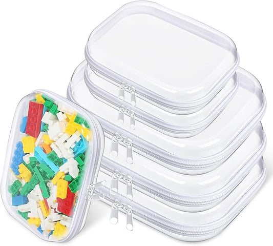 6 Pcs Clear Hard Zipper Case Hard-Sided Premium Storage Case Plastic Clear Hard Shell Zipper Pouch Portable Travel Organizer Box for Travel Building Blocks Puzzles Cosmetics Makeup Supplies (White)