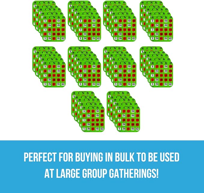 Regal Bingo - Shutter Slide Bingo Cards Only - 8” x 9” - 5-Ply Green Cardstock - Easy to Read - No Duplicates - Red Sliding Windows - Perfect for Large Groups, Bulk Purchasing