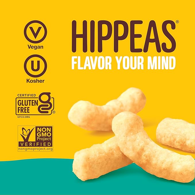 Hippeas Chickpea Puffs, Vegan White Cheddar, 0.8 Ounce (Pack of 18), 3g Protein, 2g Fiber, Vegan, Gluten-Free, Crunchy, Plant Protein Snacks