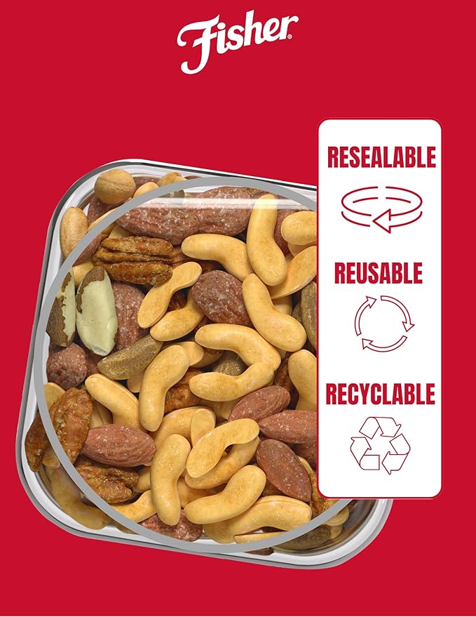 Fisher Snack Deluxe Mixed Nuts, 24 Ounces, Cashews, Almonds, Pecans, Brazil Nuts, 100% Recyclable, Healthy Snacks for Adults