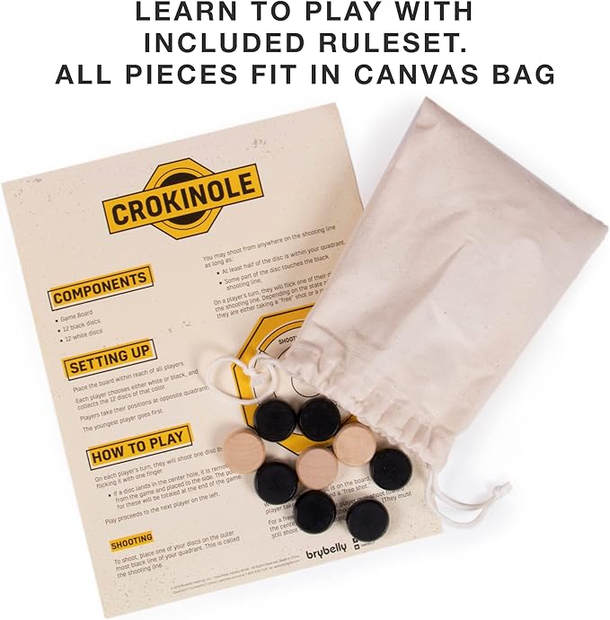 Tournament Crokinole & Checkers | Classic Dexterity Board Game for Two Players | 24 Black & White Discs & Game Board | 30 Inch