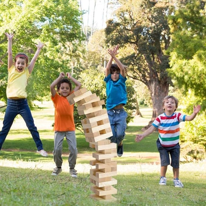 WOOD CITY Giant Tumbling Timber Tower Game (Stacking from 2 to 4 Feet), Classic Jumbo Outdoor Game for Adults Kids Family, 54 Pieces Premium Pine Wood Blocks Toy