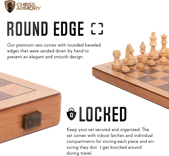 Chess Set Magnetic - Premium Wooden Board Game with a Portable Wood Case and Secure Storage for Pieces, Set for Kids and Adults (Beech Wood) - Chess Armory