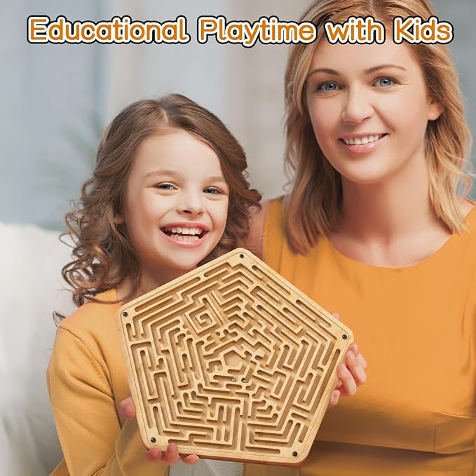 Labyrinth Board Game with Two Metal Balls,Wooden Marble Maze Games,Marbles-Balancing & Strategy Game, Brain Teasers Puzzle Toy Gifts for Kids Teens Adults