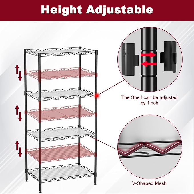 4-Tier Wire Shelving Unit 600 lbs Weight Capacity Storage Shelves Metal Frame Garage Shelves Easy Installation Metal Shelves for Home Kitchen Garage Pantry, 12" Dx18 Wx44 H, Black