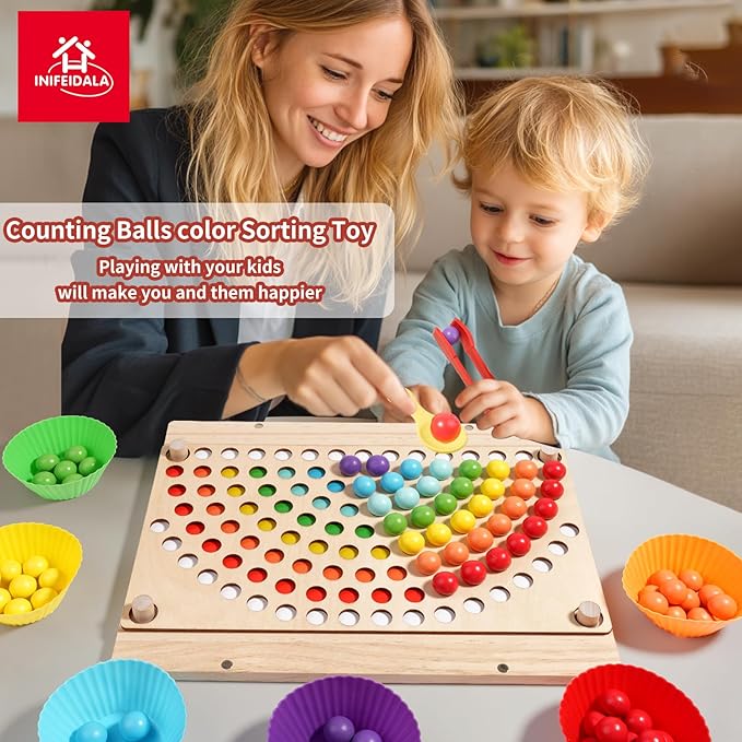 Toddler Learning Montessori Toys for 3 4 5 6 Year Old,Rainbow Stacking & Lacing Beads & Matching Shape Stacker - Wooden Peg Board Beads Sequencing Toy Set - Fine Motor Skills Toys for Boys & Girls