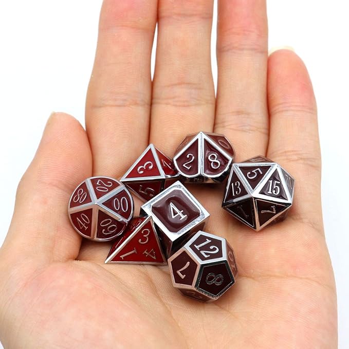 Haxtec Temperature Metal DND Dice Set Color Changing Polyhedral D&D Dice Set for RPG Dungeons and Dragons-Silver Black Red Shift