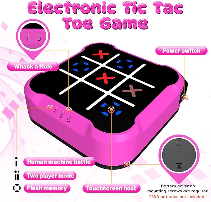 Electronic Tic Tac Toe Bolt Game, Handheld Digital Board Game Console, Electric Puzzle Game for Educational and Memory Growth, Portable Travel Games for Car Ride, Gift Ideal for Kids and Adults