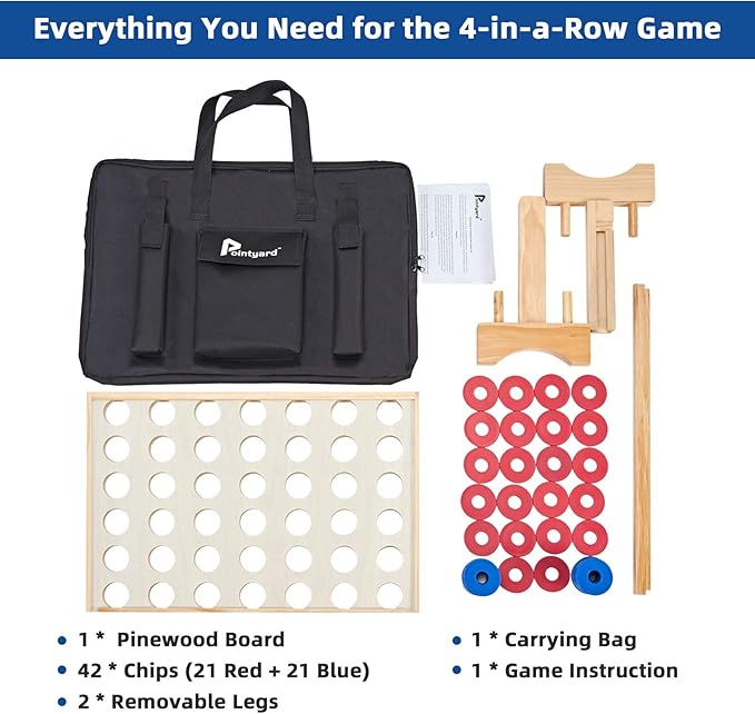 26X22In Giant Wooden 4 in a Row Game, Outdoor Yard Game for Famlies Adults, 42 Pcs Chips & Durable Carrying Bag, Halloween Christmas Party Gifts for Lovers