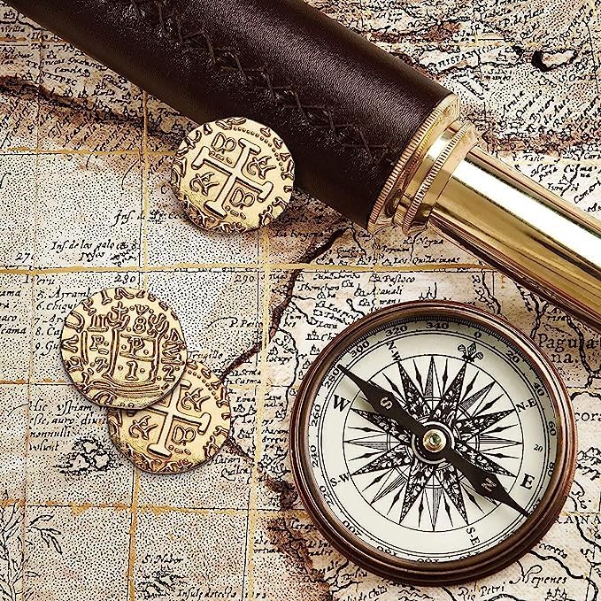 Large Metal Pirate Coins - 100 Rose Gold Treasure Coin Set, Metal Replica Spanish Doubloons for Board Games, Tokens, Toys, Cosplay - Realistic Money Imitation, Pirate Treasure Chest - Size 0,98"