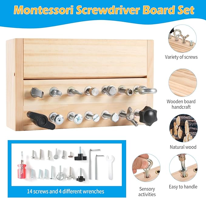 Montessori Toys for 3 4 5 Year Old,Montessori Screwdriver Board Set,Kids Tool Set,Sensory Preschool Learning for Toddler Travel,Fine Motor Skills - STEM Toys